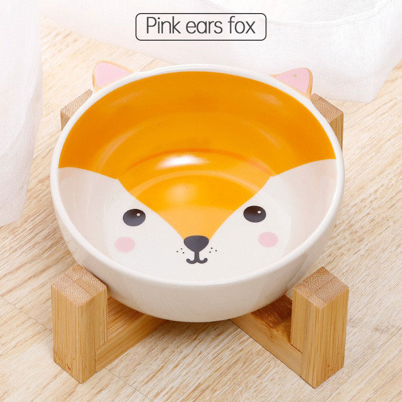 Ceramic Pet Bowl with Bamboo Stand – Raised Dog & Cat Bowl
