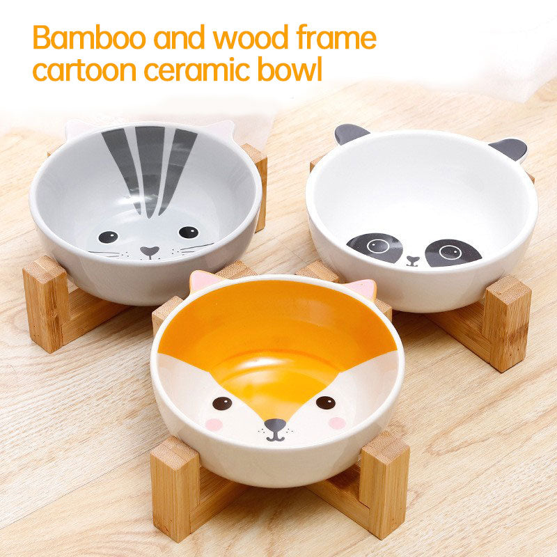 Ceramic Pet Bowl with Bamboo Stand – Raised Dog & Cat Bowl