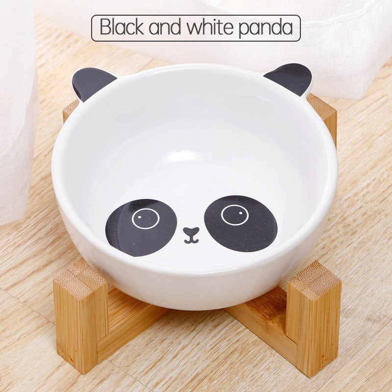 Ceramic Pet Bowl with Bamboo Stand – Raised Dog & Cat Bowl