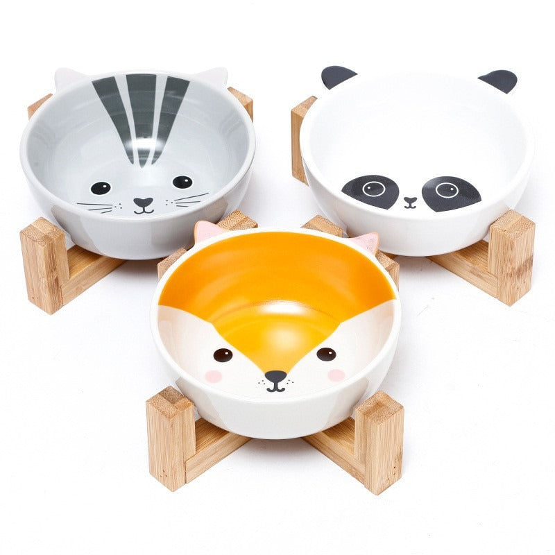 Ceramic Pet Bowl with Bamboo Stand – Raised Dog & Cat Bowl