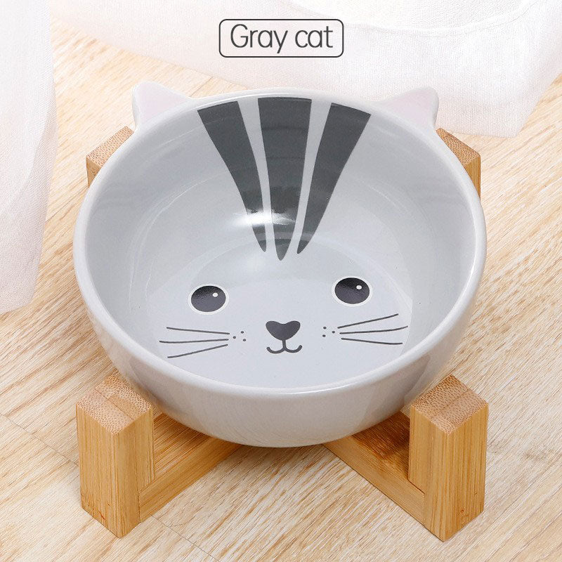 Ceramic Pet Bowl with Bamboo Stand – Raised Dog & Cat Bowl